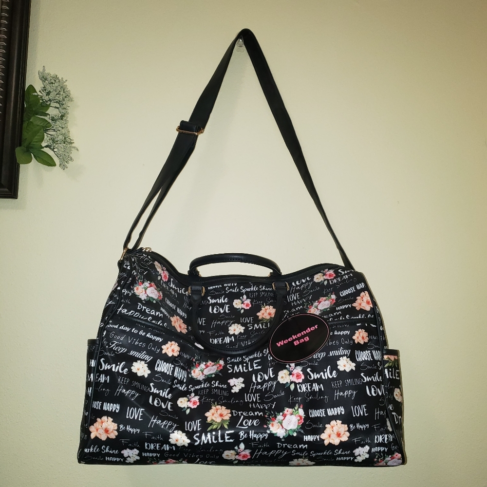 Weekender Bag By Like Dreams Large Travel Zippered Bag Black Graffiti Fl…